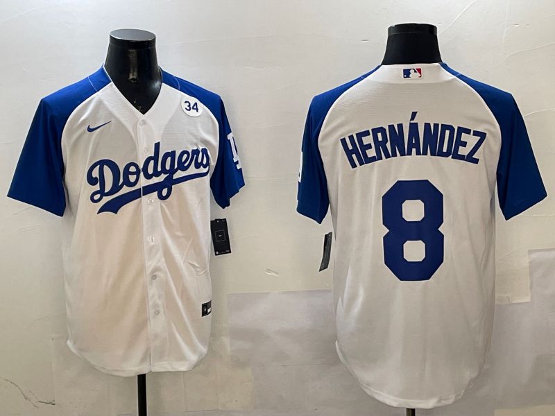 Men Los Angeles Dodgers #8 Hernandez White Blue Fashion Game 2025 Nike MLB Jersey style 7